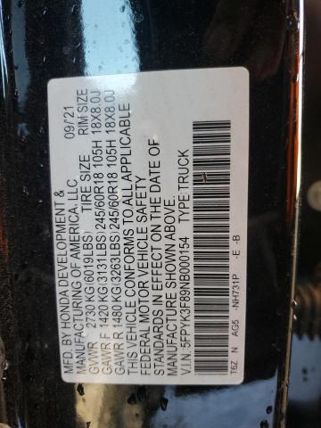 2022 HONDA RIDGELINE 5FPYK3F89NB000154