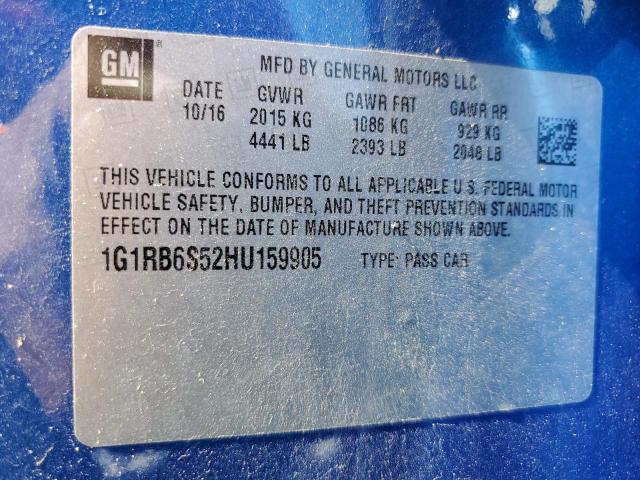 2017 CHEVROLET VOLT PREMI 1G1RB6S52HU159905