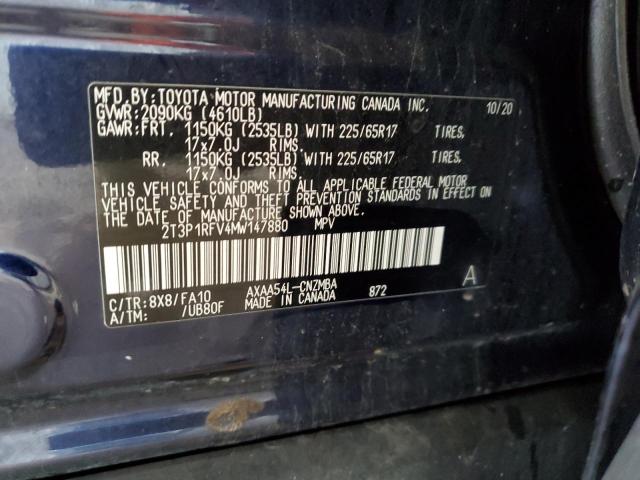 2021 TOYOTA RAV4 XLE 2T3P1RFV4MW147880