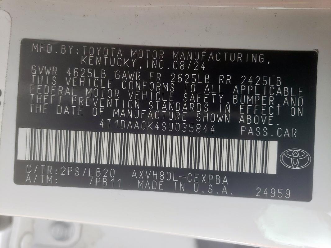 2025 TOYOTA CAMRY 4T1DAACK4SU035844