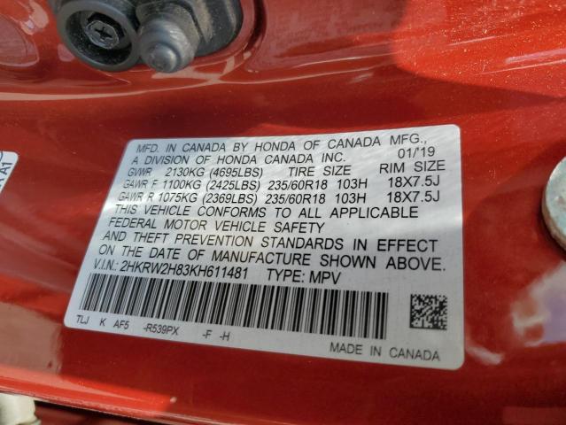 2019 HONDA CR-V EXL 2HKRW2H83KH611481