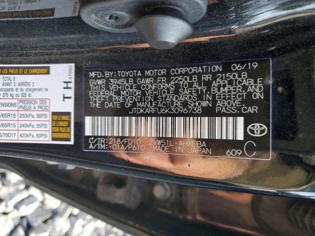 2019 TOYOTA PRIUS JTDKARFU6K3096738