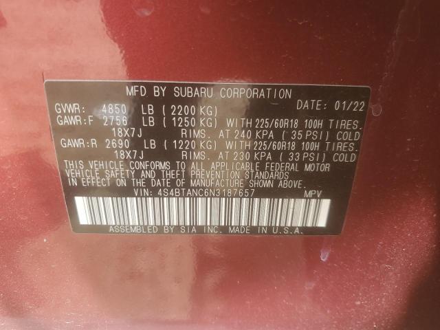 2022 SUBARU OUTBACK LIMITED 4S4BTANC6N3187657