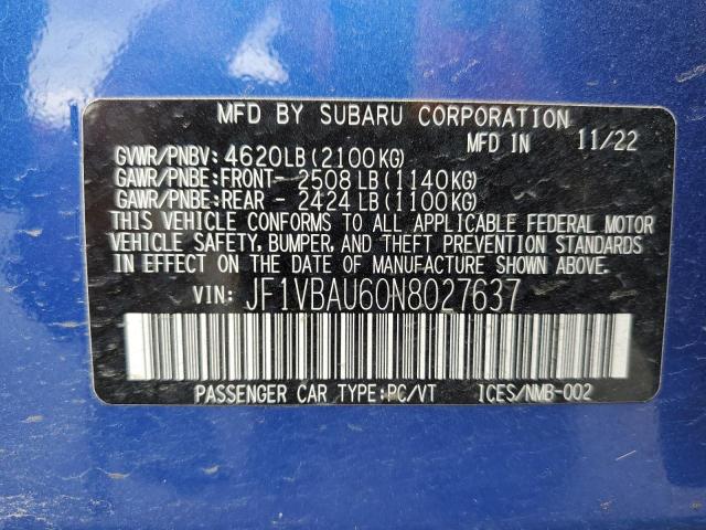 2022 SUBARU WRX GT JF1VBAU60N8027637
