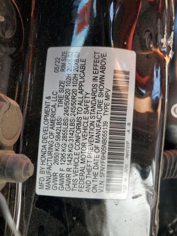 2022 HONDA PILOT ELITE 5FNYF6H05NB055139