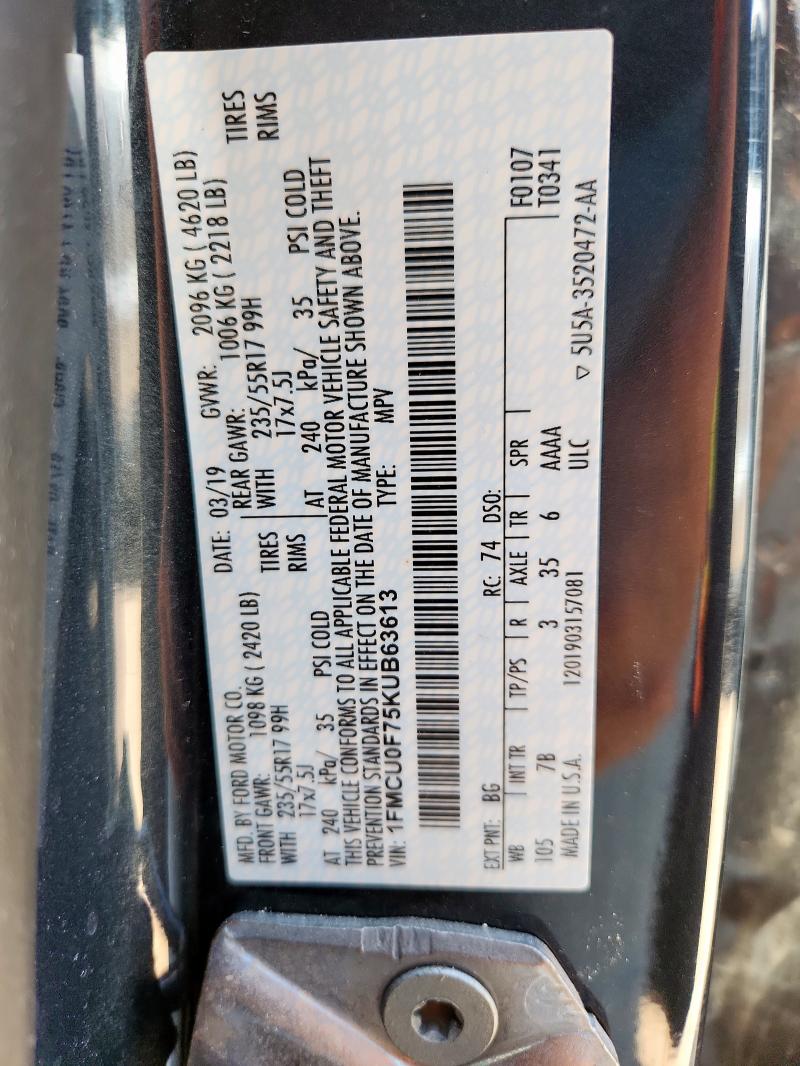 2019 FORD ESCAPE S 1FMCU0F75KUB63613