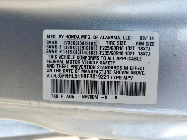 2015 HONDA ODYSSEY TO 5FNRL5H99FB019221