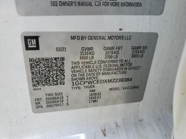 2021 CHEVROLET SILVERADO 1GCPWCEDXMZ238384