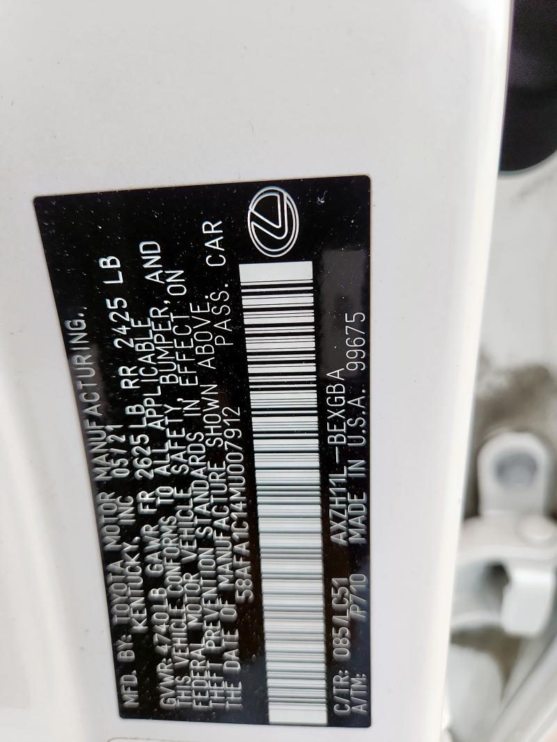 2021 LEXUS ES 300H UL 58AFA1C14MU007912