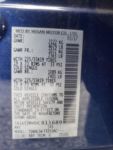 2017 NISSAN ROGUE SV 5N1AT2MV6HC811689