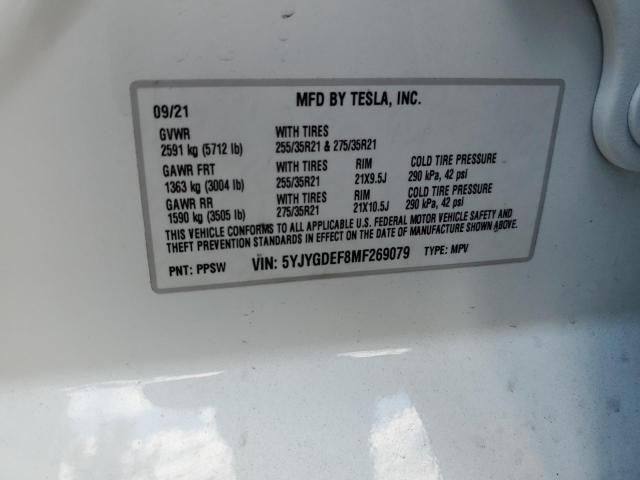 2021 TESLA MODEL Y 5YJYGDEF8MF269079