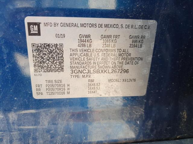 2019 CHEVROLET TRAX 1LT 3GNCJLSBXKL267296