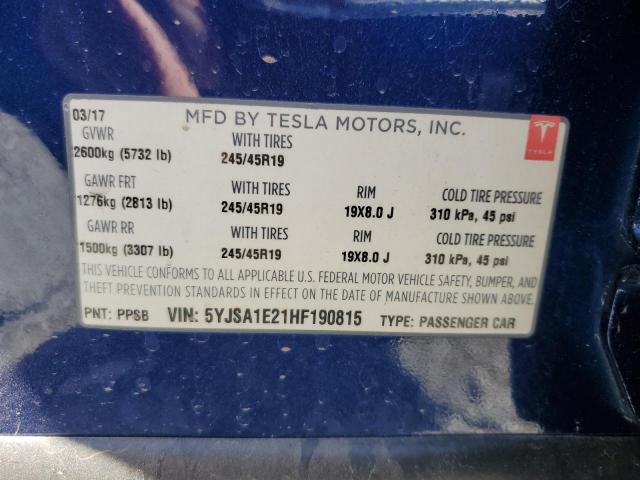 2017 TESLA MODEL S 5YJSA1E21HF190815