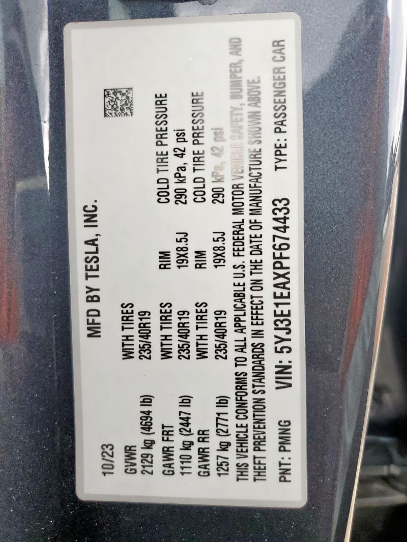 2023 TESLA MODEL 3 5YJ3E1EAXPF674433