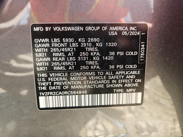 2024 VOLKSWAGEN ATLAS SEL 1V2FR2CA0RC584846