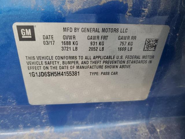 2017 CHEVROLET SONIC LT - 1G1JD6SH5H4155381