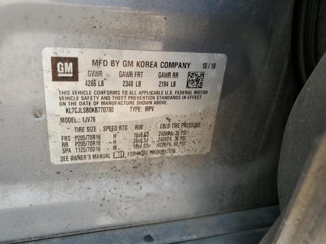 2019 CHEVROLET TRAX 1LT KL7CJLSB0KB770780
