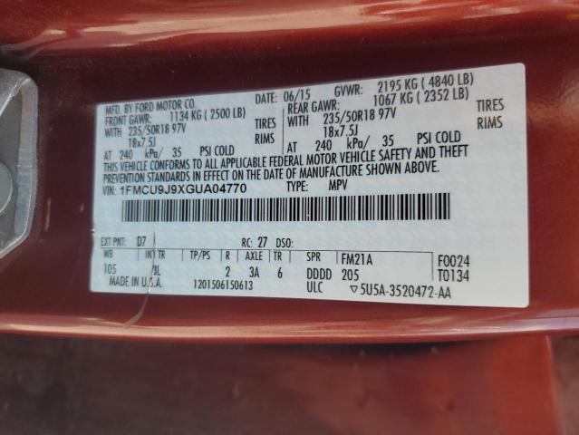 2016 FORD ESCAPE TIT - 1FMCU9J9XGUA04770