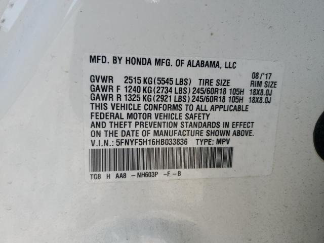 2017 HONDA PILOT LX 5FNYF5H16HB033836