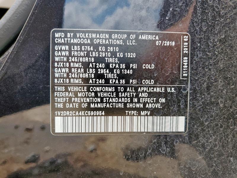 2019 VOLKSWAGEN ATLAS SE 1V2DR2CA4KC590954