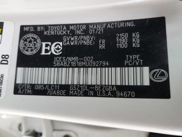 2021 LEXUS ES 350 58ABZ1B18MU092794