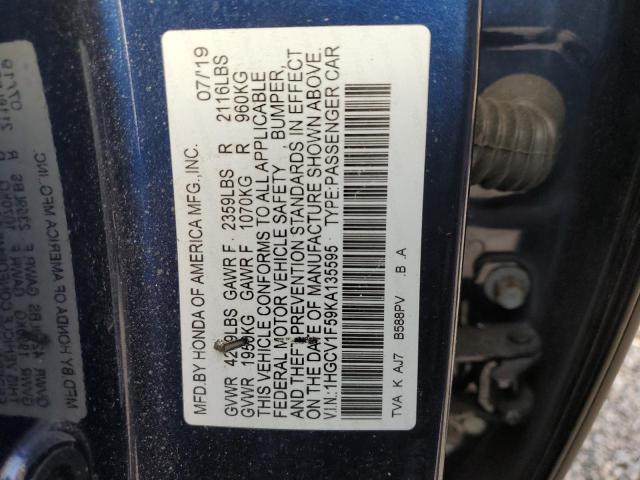 2019 HONDA ACCORD EXL 1HGCV1F59KA135595