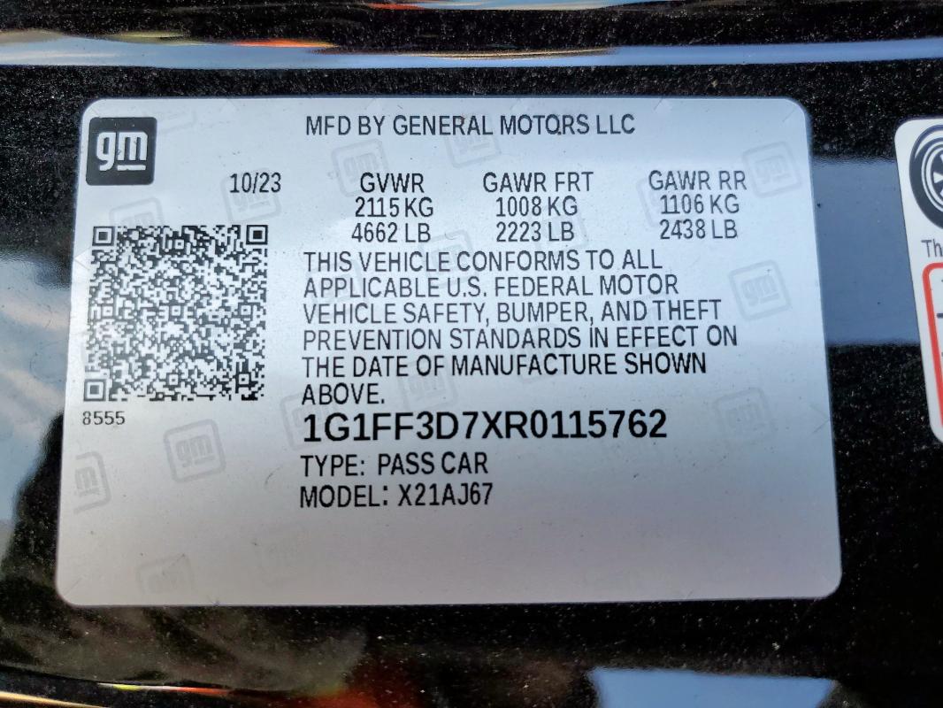 2024 CHEVROLET CAMARO LT1 1G1FF3D7XR0115762