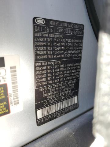 2016 LAND ROVER RANGE ROVER SPORT HSE SALWR2KF1GA651597
