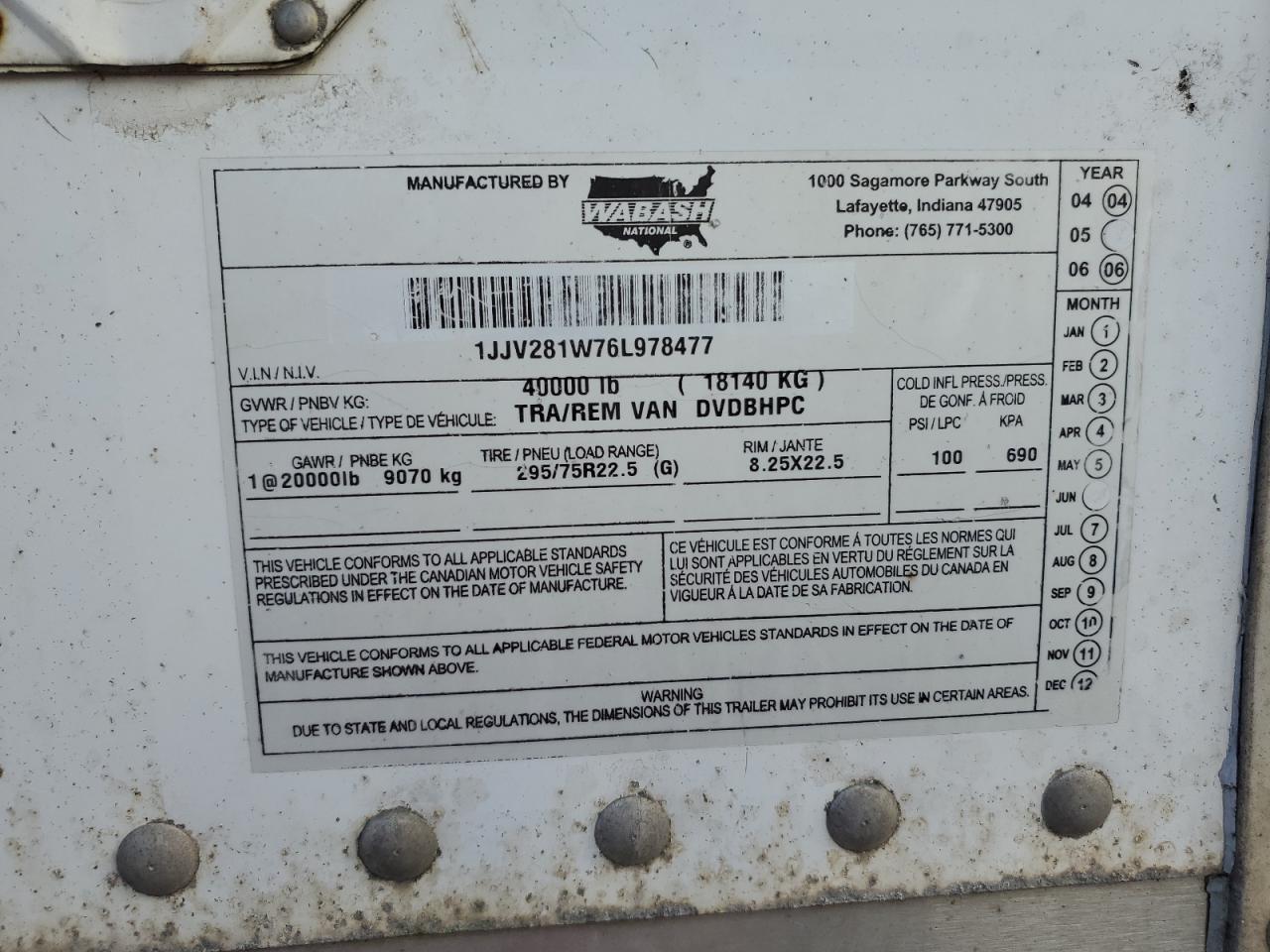 Lot #3204984122 2006 WABASH UNKNOWN