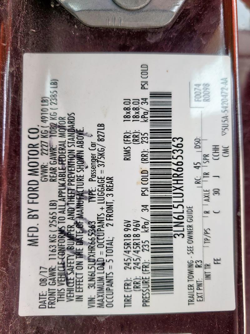 2017 LINCOLN MKZ HYBRID 3LN6L5LUXHR665363