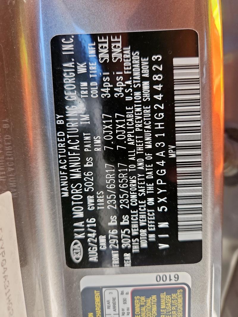 2017 KIA SORENTO LX 5XYPG4A31HG244823