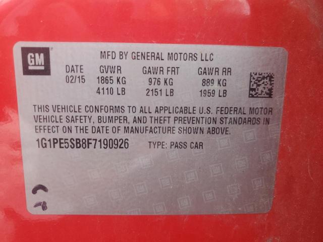 2015 CHEVROLET CRUZE LT - 1G1PE5SB8F7190926