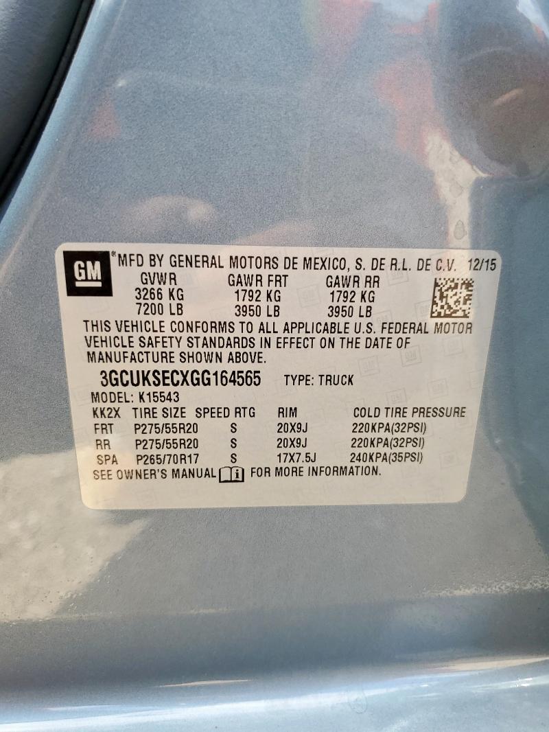 2016 CHEVROLET SILVERADO K1500 LTZ 3GCUKSECXGG164565