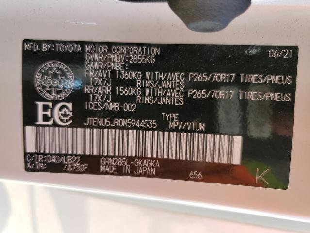 2021 TOYOTA 4RUNNER SR5/SR5 PREMIUM JTENU5JR0M5944535