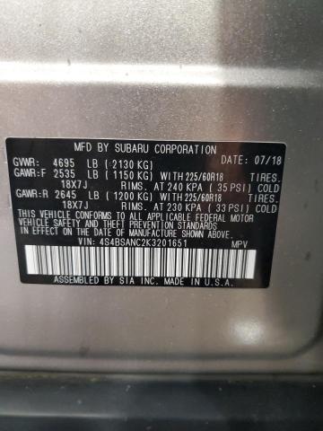 2019 SUBARU OUTBACK 2. 4S4BSANC2K3201651