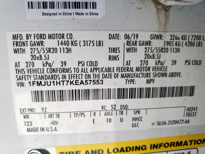 2019 FORD EXPEDITION 1FMJU1HT7KEA57553