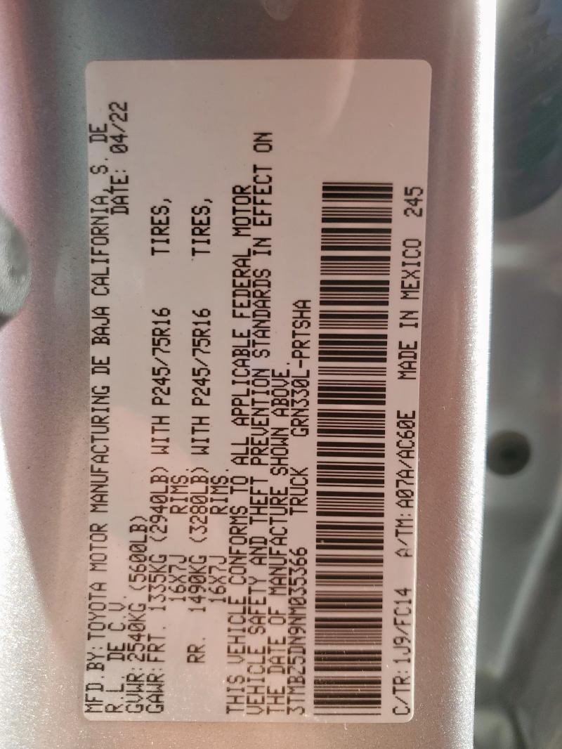 2022 TOYOTA TACOMA DOU - 3TMBZ5DN9NM035366