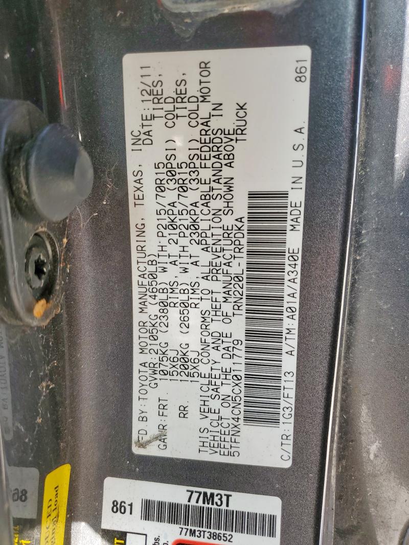 2012 TOYOTA TACOMA - 5TFNX4CN5CX011779