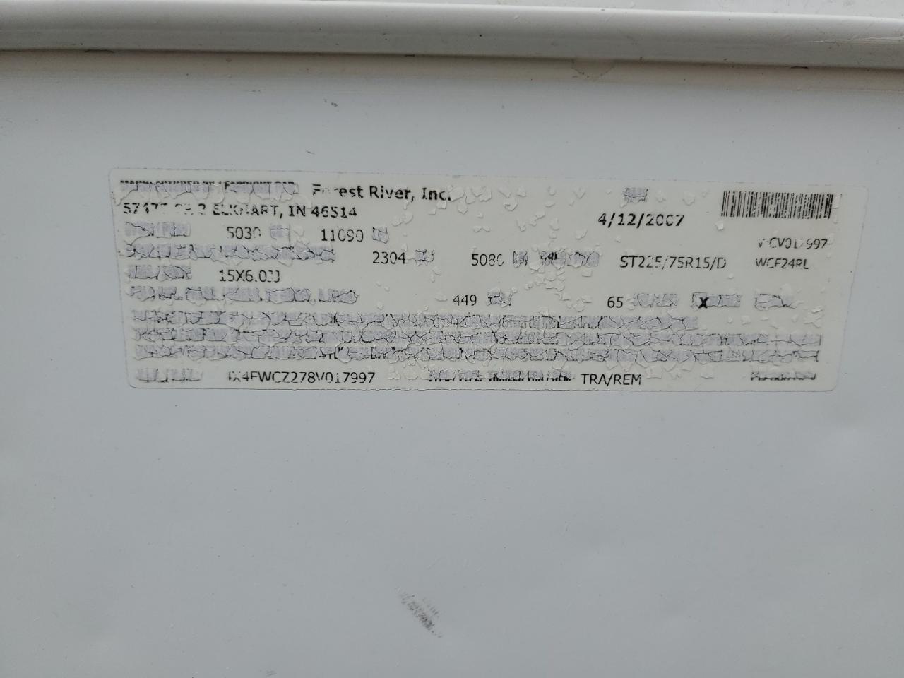 Lot #3208412715 2008 WILDWOOD WILDCAT