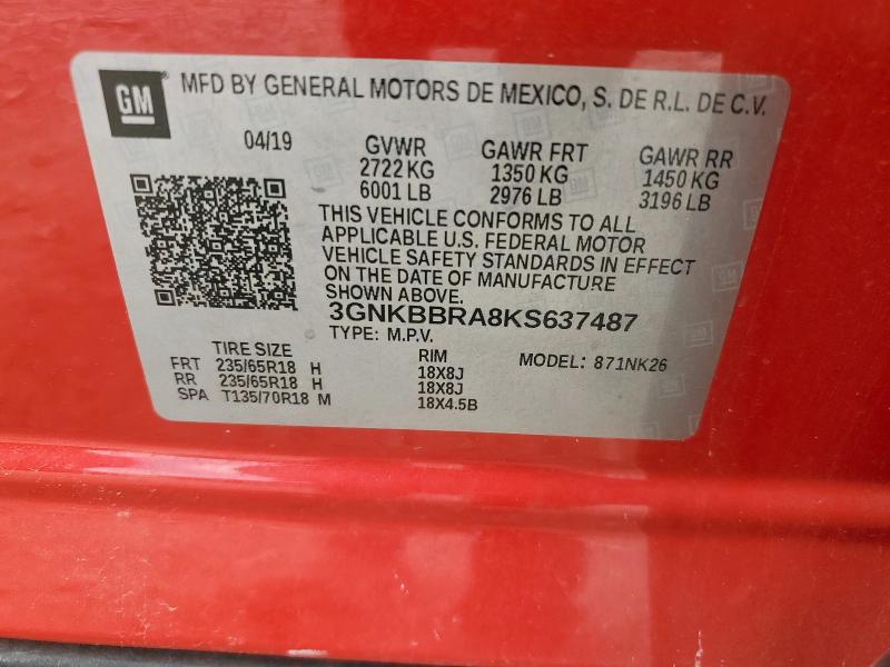 2019 CHEVROLET BLAZER 1LT 3GNKBBRA8KS637487