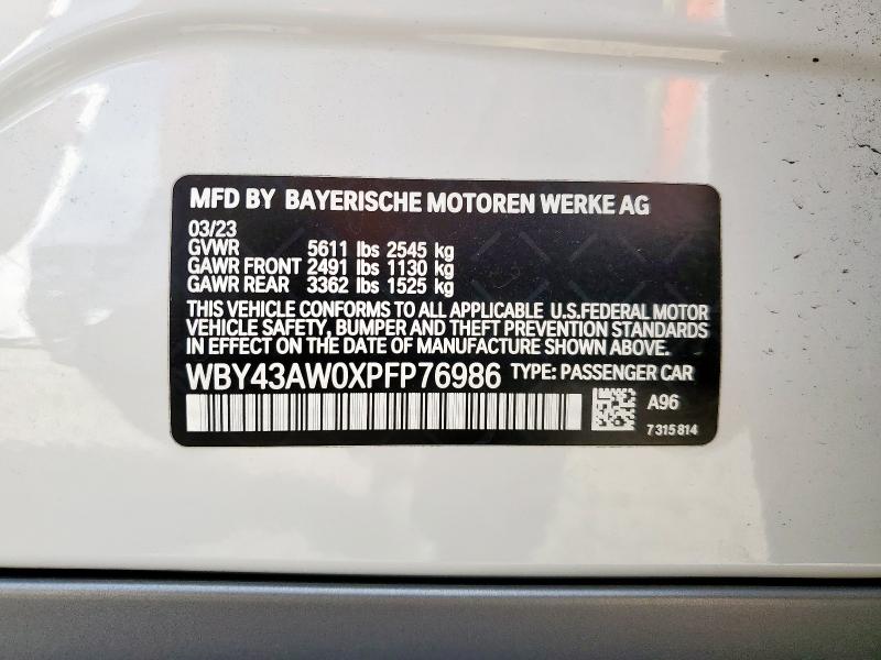 2023 BMW I4 EDRIVE WBY43AW0XPFP76986