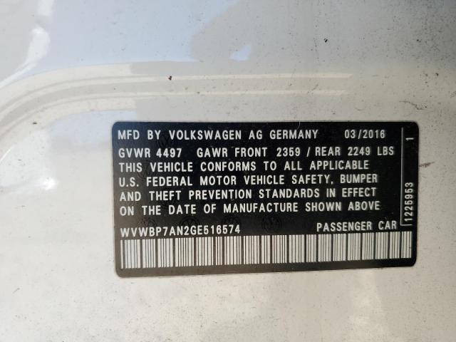 2016 VOLKSWAGEN CC BASE WVWBP7AN2GE516574