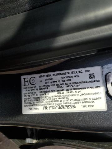 2021 TESLA MODEL 3 5YJ3E1EA5MF982265