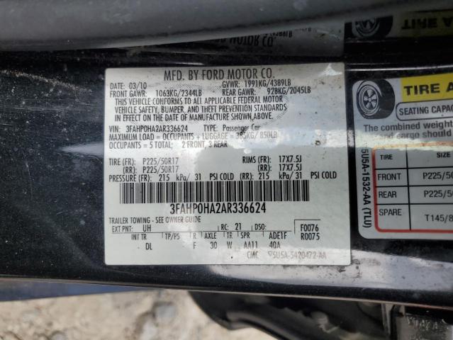 2010 FORD FUSION SE - 3FAHP0HA2AR336624