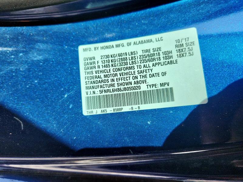 2018 HONDA ODYSSEY TO 5FNRL6H86JB055020