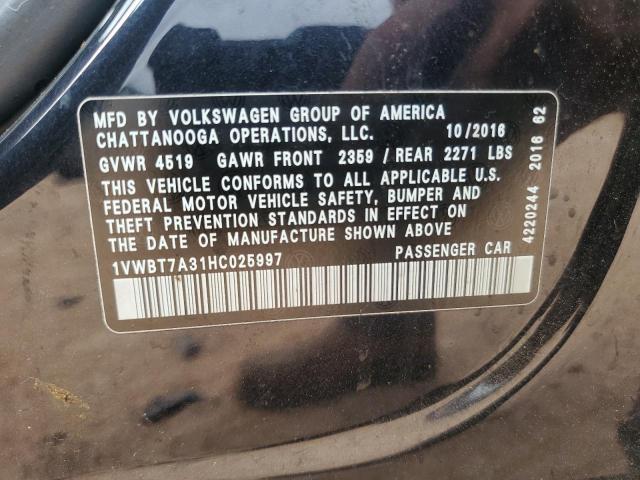 2017 VOLKSWAGEN PASSAT SE 1VWBT7A31HC025997