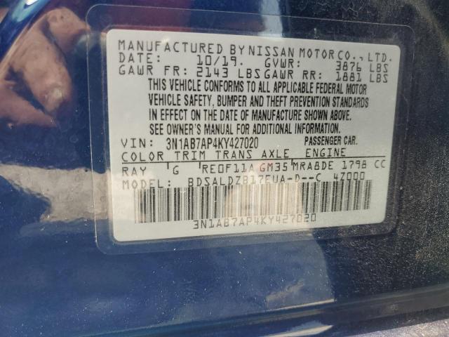 2019 NISSAN SENTRA S 3N1AB7AP4KY427020