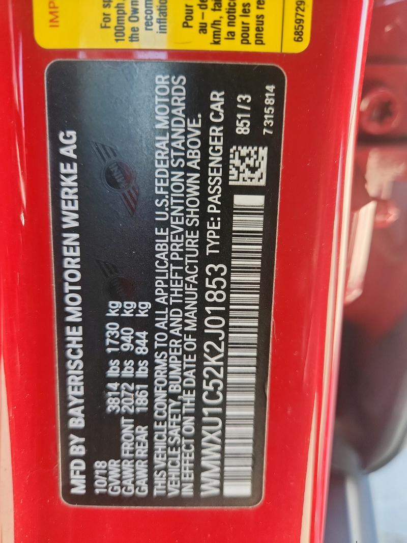 2019 MINI COOPER WMWXU1C52K2J01853