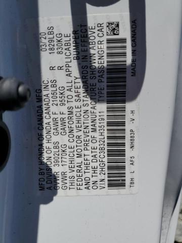 2020 HONDA CIVIC EX 2HGFC3B32LH351911
