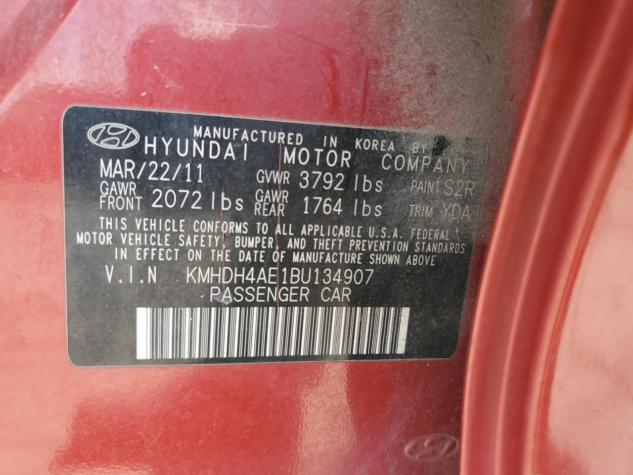 Lot #3195984985 2011 HYUNDAI ELANTRA GL